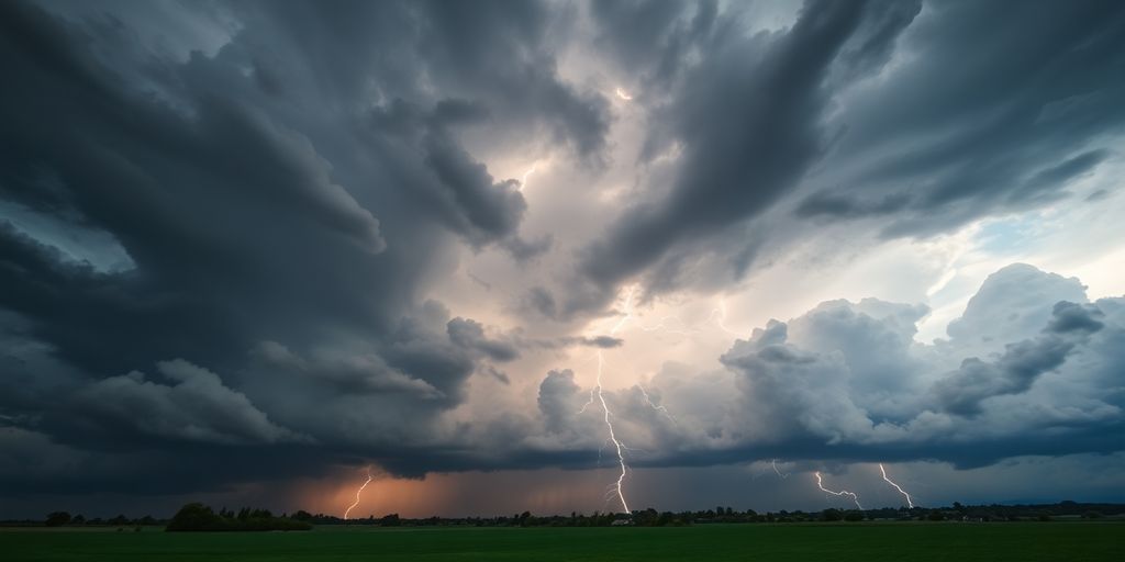 Ciel orageux menaçant sur campagne française