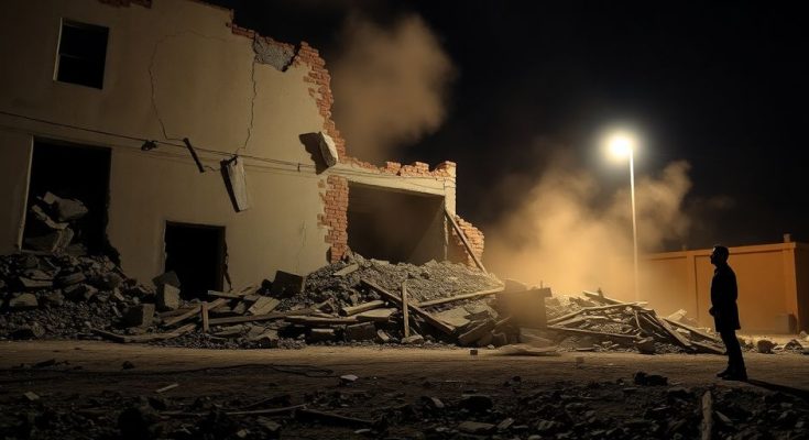 Bâtiment endommagé après un tremblement de terre au Pérou.