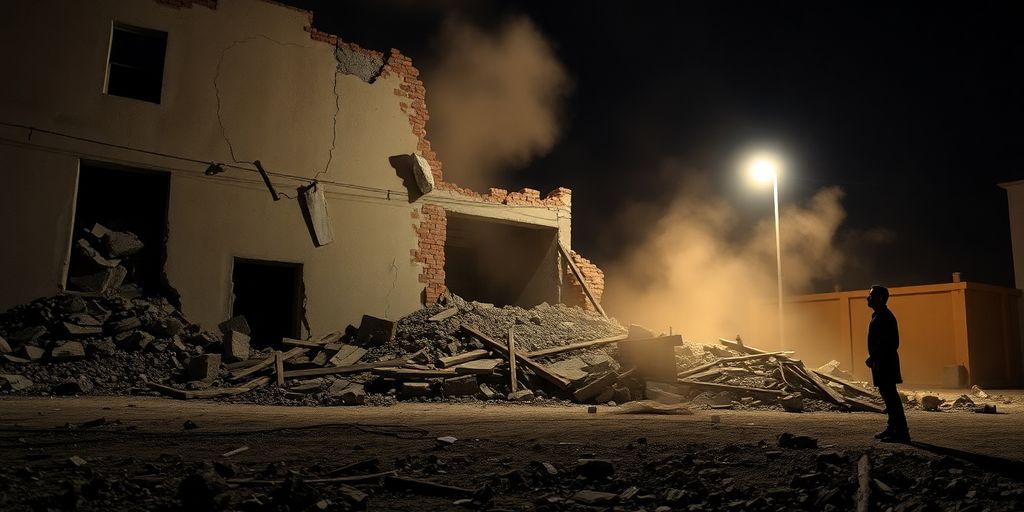Bâtiment endommagé après un tremblement de terre au Pérou.