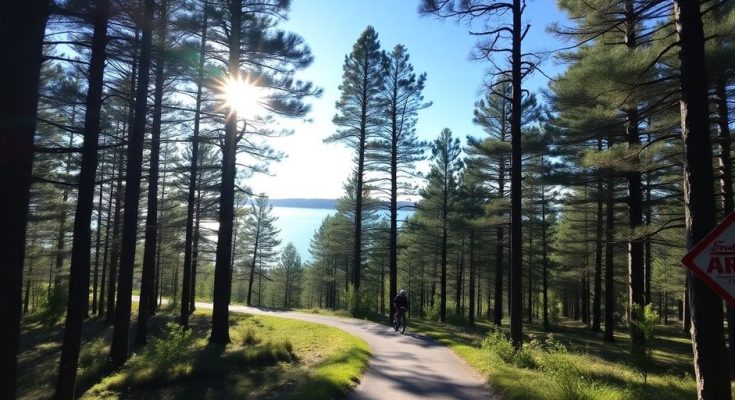 Forêt des Landes, cycliste, lac, sable, soleil
