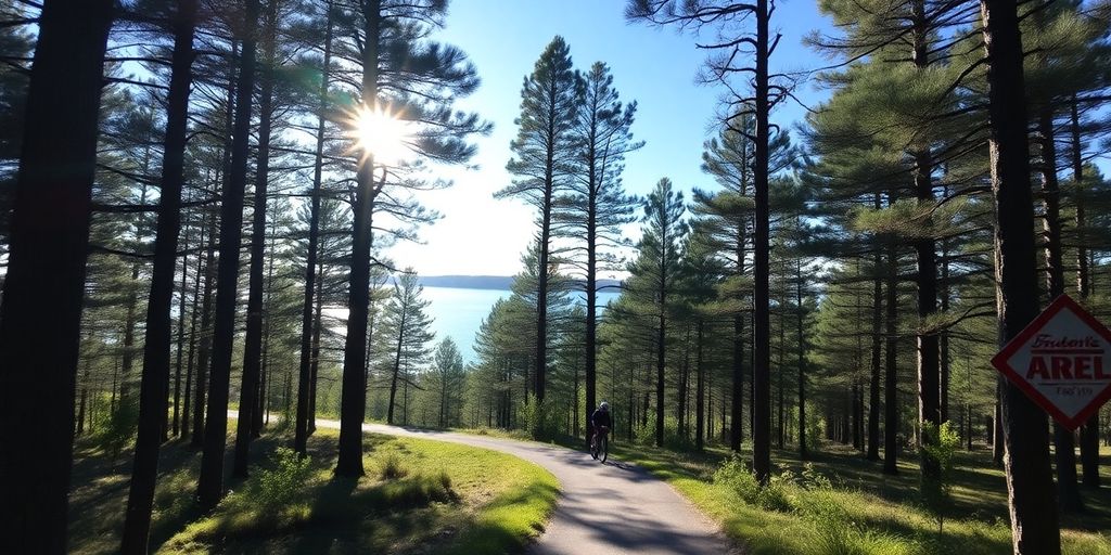 Forêt des Landes, cycliste, lac, sable, soleil