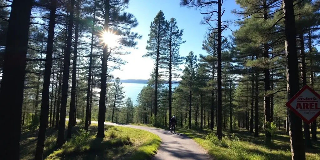 Forêt des Landes, cycliste, lac, sable, soleil