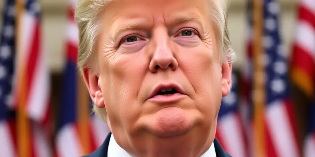 Donald Trump au G7, sur fond de drapeaux américains.