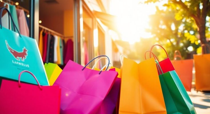 Sacs de shopping colorés sous le soleil d'été.