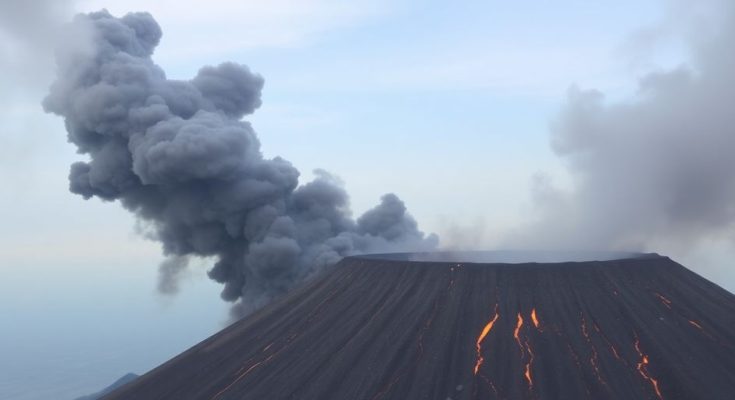 Volcan Lewotobi Laki-Laki en éruption, fumée et cendres. Photo.