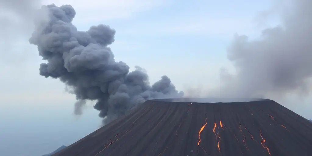 Volcan Lewotobi Laki-Laki en éruption, fumée et cendres. Photo.