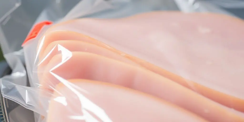 Jambon sous vide avec étiquette d'avertissement de listeria