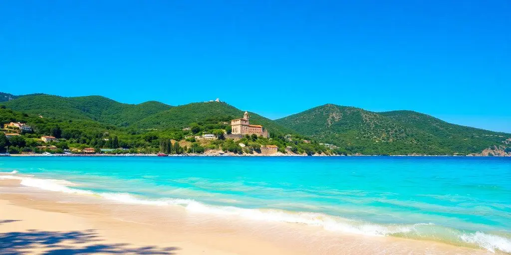 Paysage méditerranéen avec mer et montagne verdoyante