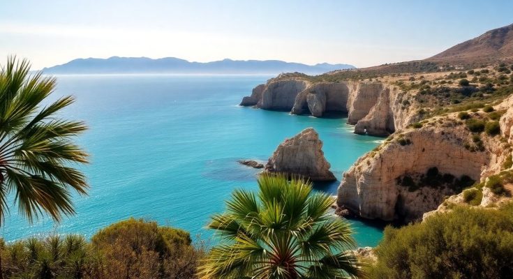 Paysage méditerranéen ensoleillé avec mer et montagne