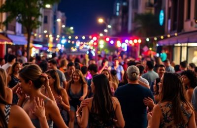 Foule joyeuse dansant lors de la Fête de la Musique