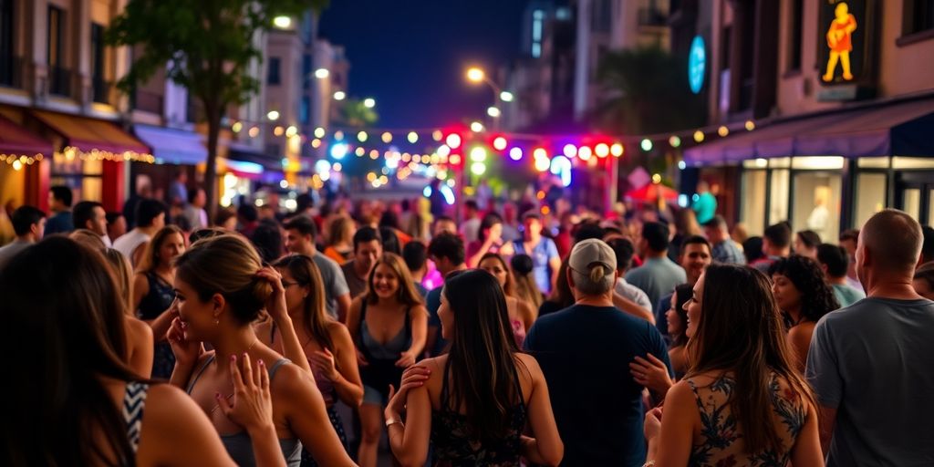Foule joyeuse dansant lors de la Fête de la Musique