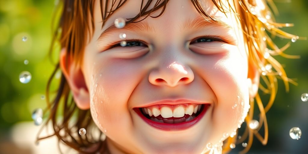 Enfant souriant jouant avec de l'eau