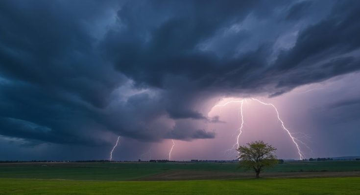 Ciel orageux menaçant sur la campagne française.