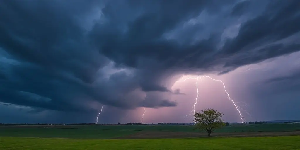 Ciel orageux menaçant sur la campagne française.