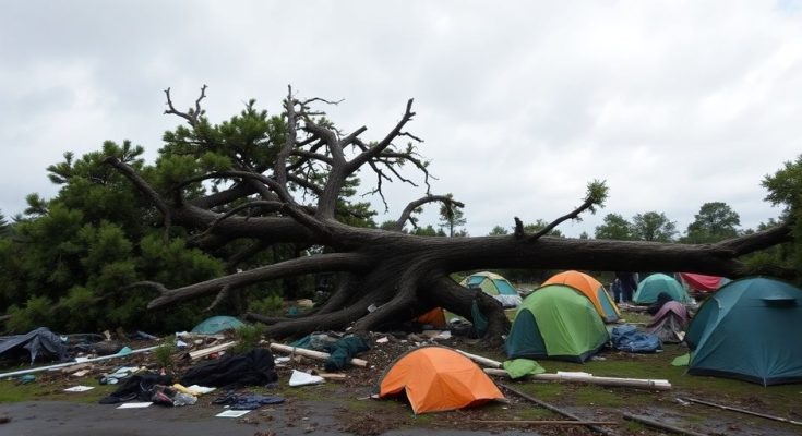 Arbre tombé, dégâts camping, après orage