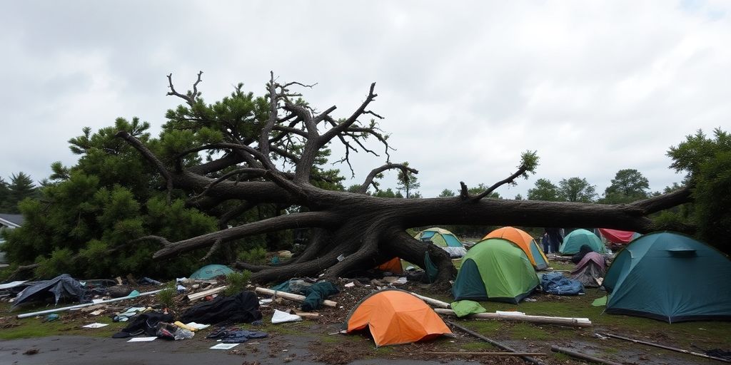 Arbre tombé, dégâts camping, après orage