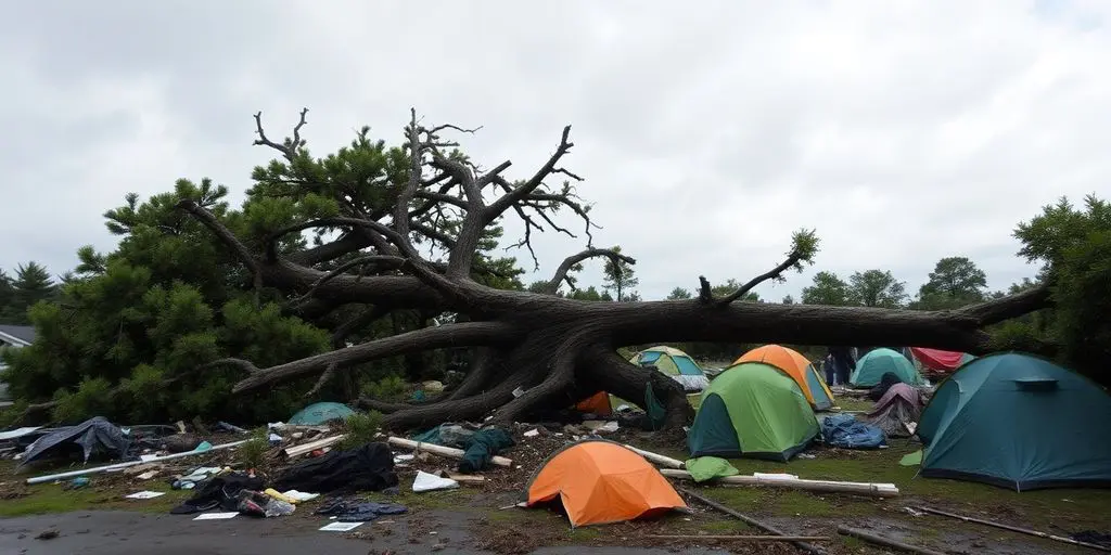 Arbre tombé, dégâts camping, après orage
