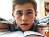 Adolescent révise près de livres ouverts