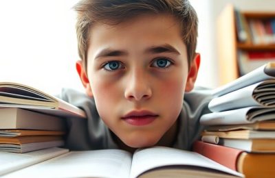 Adolescent révise près de livres ouverts