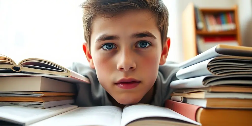 Adolescent révise près de livres ouverts