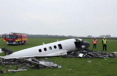 Crash d'avion, débris éparpillés dans un champ près de Chartres.