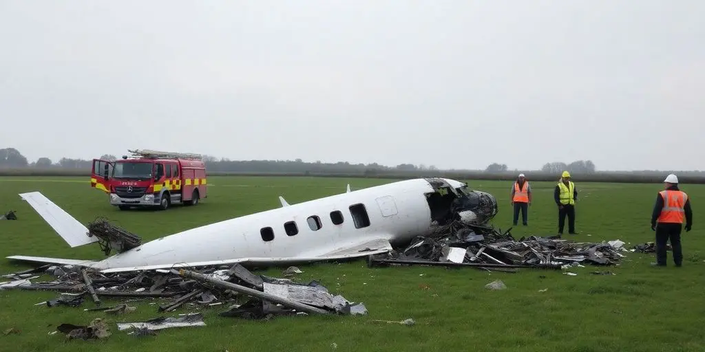 Crash d'avion, débris éparpillés dans un champ près de Chartres.