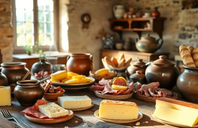Table garnie de délices culinaires ardéchois