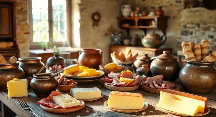 Table garnie de délices culinaires ardéchois