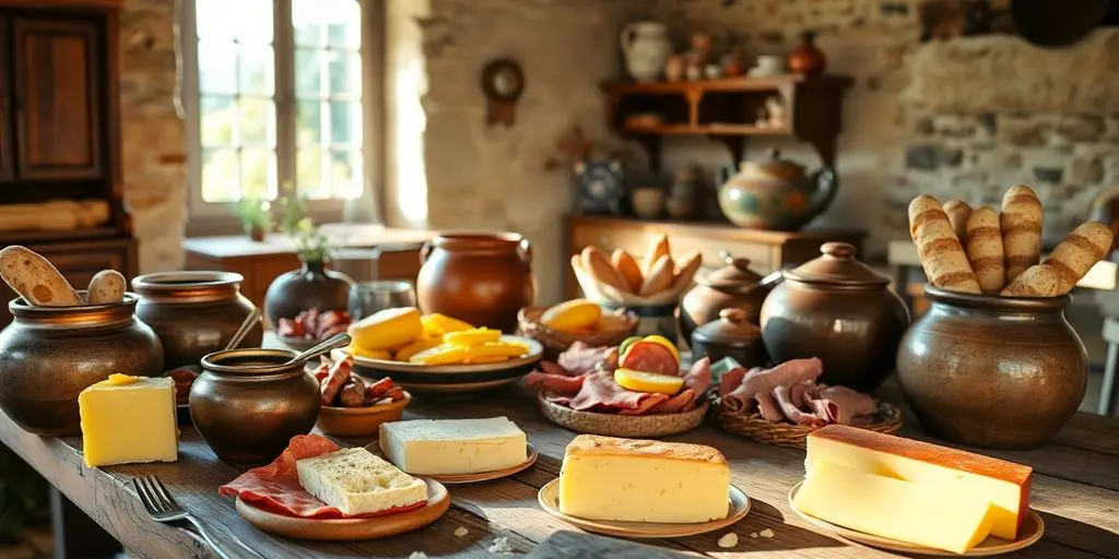 Table garnie de délices culinaires ardéchois