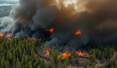 Forêt incendiée et fumée épaisse