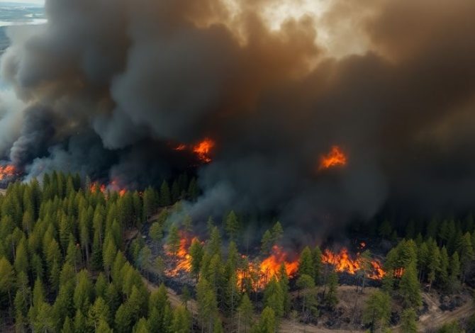 Forêt incendiée et fumée épaisse