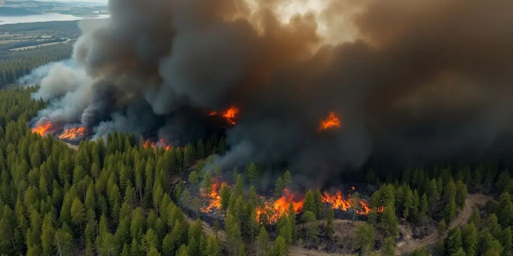 Forêt incendiée et fumée épaisse