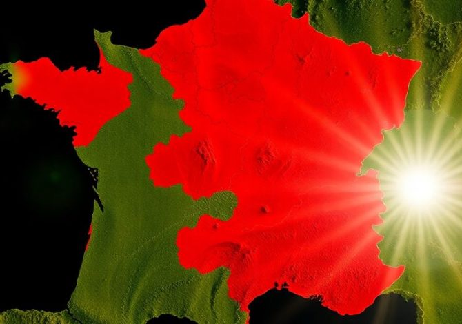 Carte de France métropolitaine, zones rouges intenses