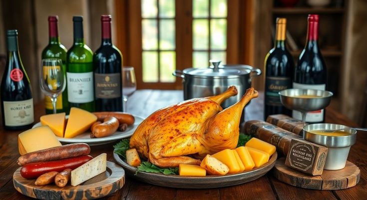 Plat jurassien coloré avec vin jaune et fromage Comté.