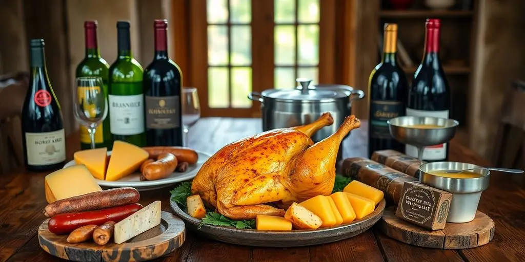 Plat jurassien coloré avec vin jaune et fromage Comté.