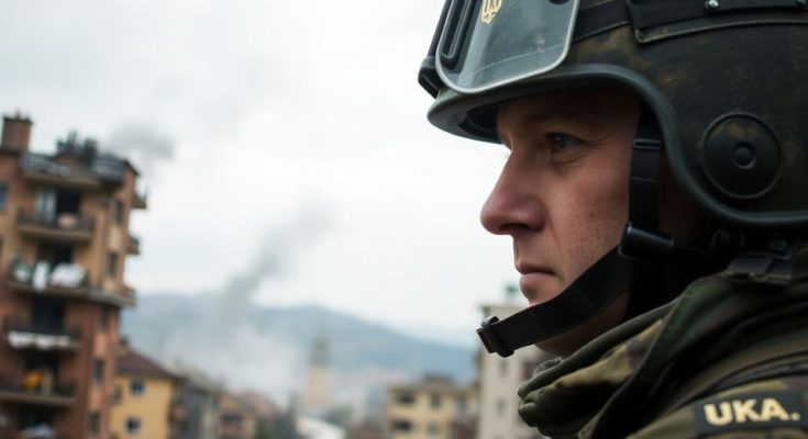 Militaire ukrainien en ville.