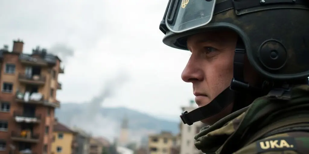 Militaire ukrainien en ville.