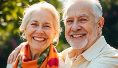 Couple senior souriant célébrant l'été en plein air