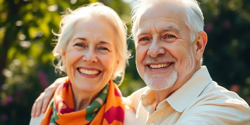 Couple senior souriant célébrant l'été en plein air