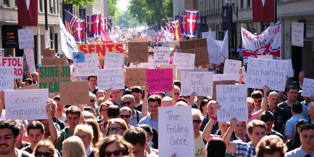 Manifestants brandissant des pancartes lors d'une manifestation.