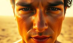 Personne souffrant de la chaleur intense sous un soleil ardent.