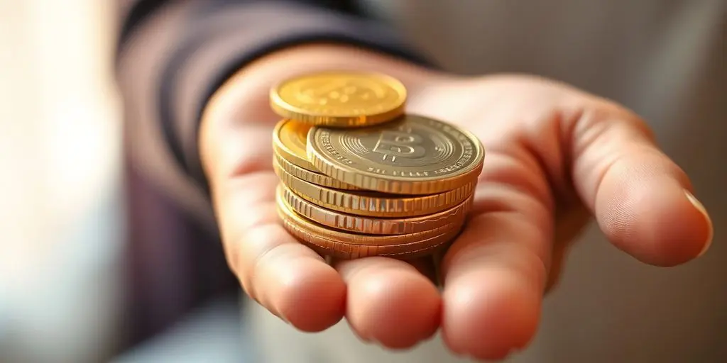 Main tenant une pile de pièces de monnaie.