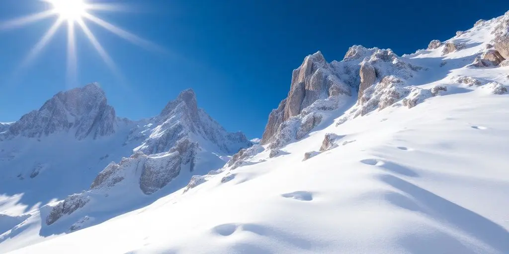Sommet alpin enneigé en juillet avec ciel bleu