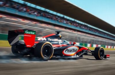 Formule 4 en pleine course sur piste.