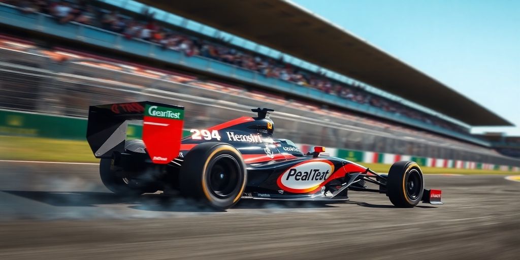Formule 4 en pleine course sur piste.