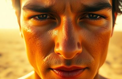 Personne souffrant de la chaleur intense sous un soleil ardent.