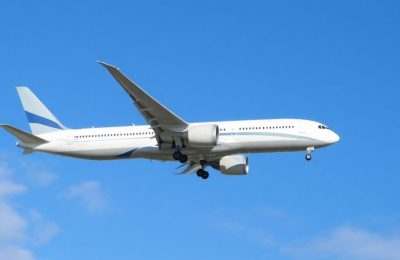 Avion Boeing 787 en vol, moteur coupé