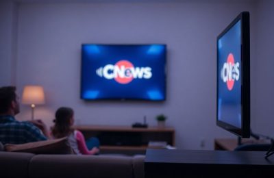 Antenne TNT, logo CNews, foule de téléspectateurs, écran télé