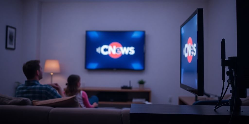 Antenne TNT, logo CNews, foule de téléspectateurs, écran télé