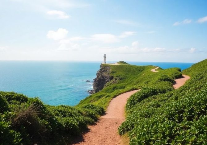 Sentier côtier, phare, mer et ciel bretons